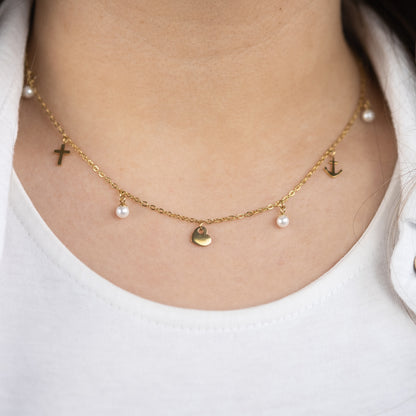 Grußkarte Faith Love Hope mit Halskette Edelstahl Gold