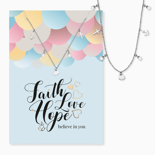 Grußkarte Faith Love Hope mit Halskette Edelstahl Silber