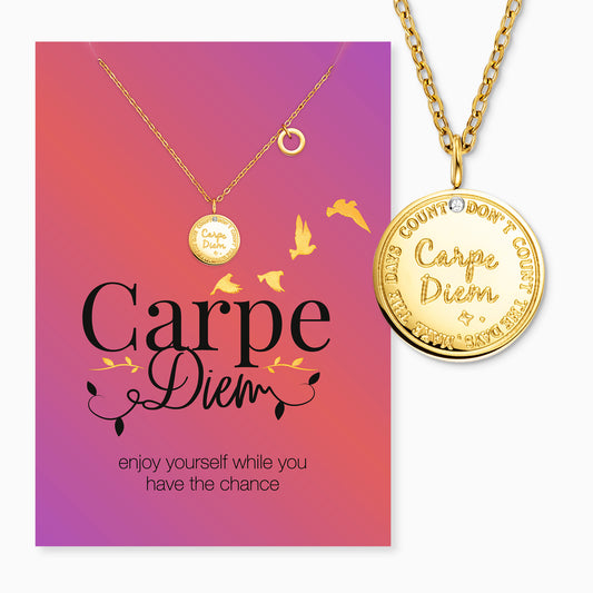 Grußkarte Carpe Diem mit Halskette Edelstahl Gold