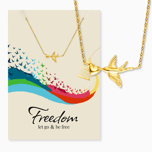 Grußkarte Freedom mit Halskette Edelstahl Gold