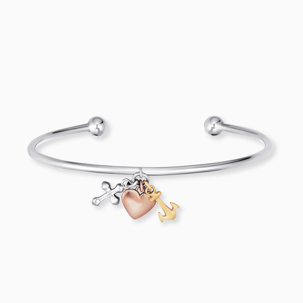 Engelsrufer women's bangle pendant faith, love, hope tricolor silver, gold, rose gold