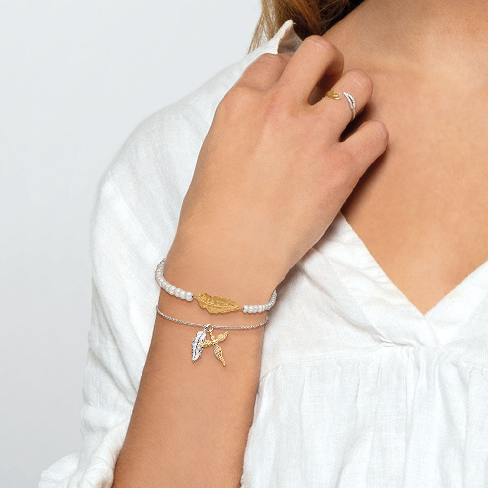 Engelsrufer Armband Echtsilber mit Feder und Perlen gold platiert