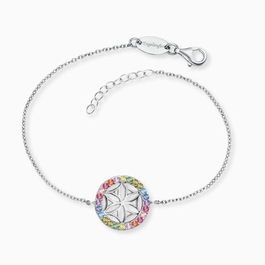 Engelsrufer women's silver bracelet with multicolored zirconia flower of life pendant