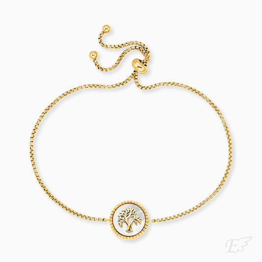 Engelsrufer Armband in gold mit Lebensbaum auf weißem Perlmutt