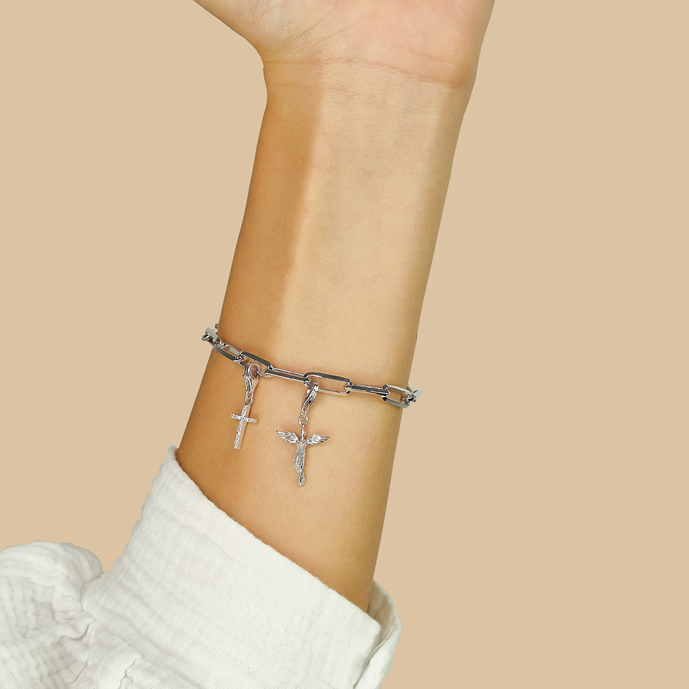 Engelsrufer Charm für Bettelarmband 925er Sterlingsilber 18K vergoldet mit Kreuz und Zirkonia