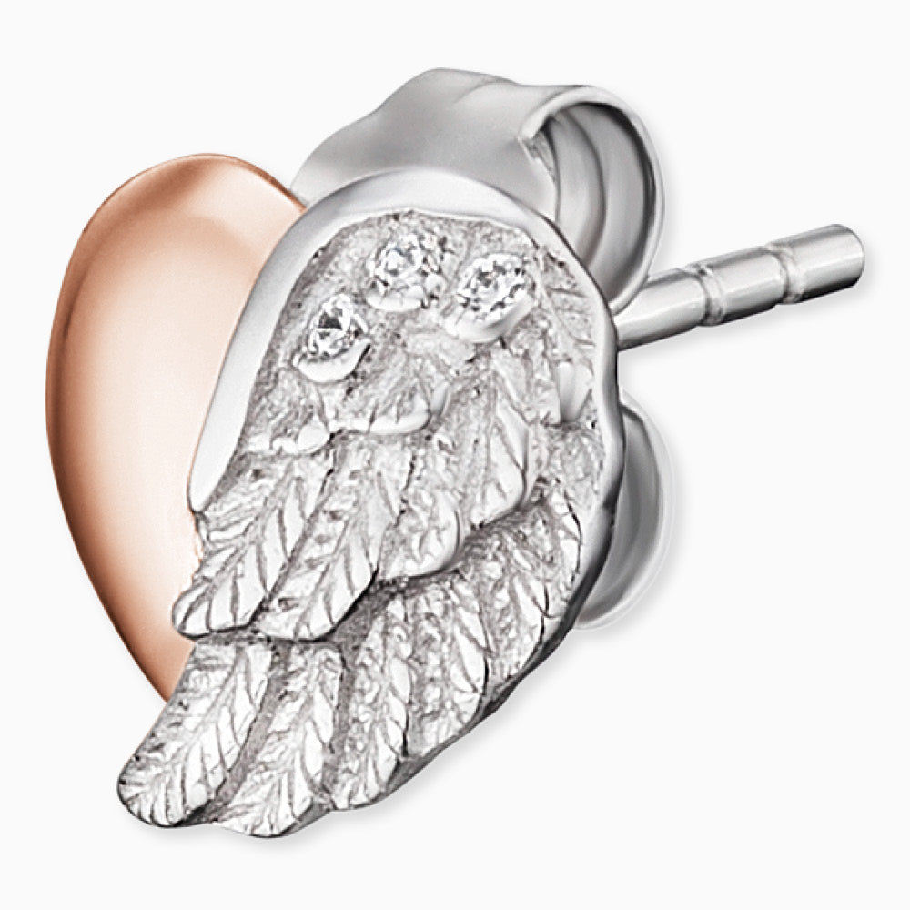 Engelsrufer heart wing stud earrings silver, rose gold with zirconia