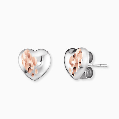 Engelsrufer women's silver heart stud earrings with rose gold details