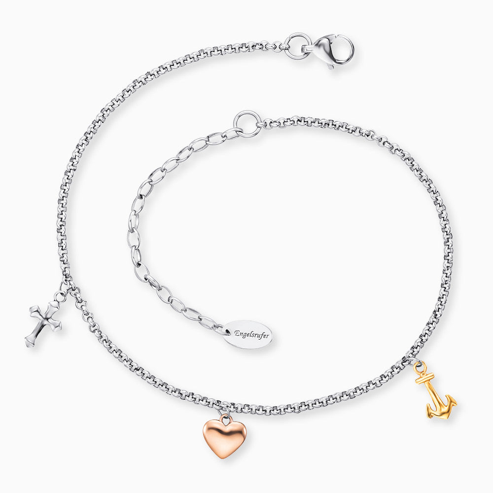 Engelsrufer women's anklet Faith, Love, Hope silver stainless steel