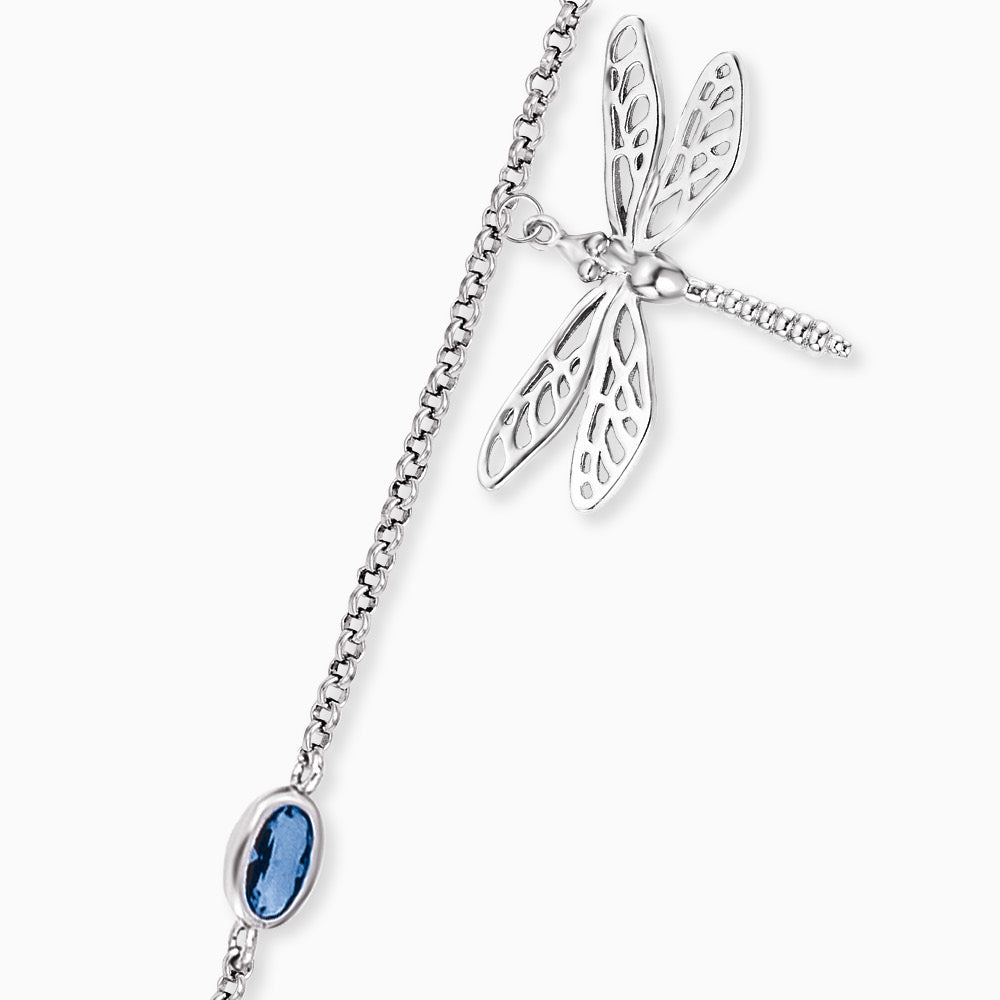 Engelsrufer women's silver necklace 45+5 cm with colored zirconia, ginkgo and dragonfly pendant