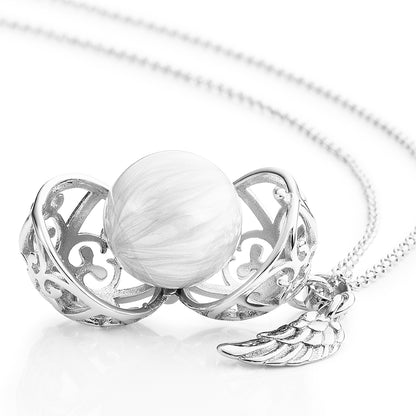 Engelsrufer women's necklace silver with wing pendant and Chime in mother-of-pearl white in 45 + 5 cm