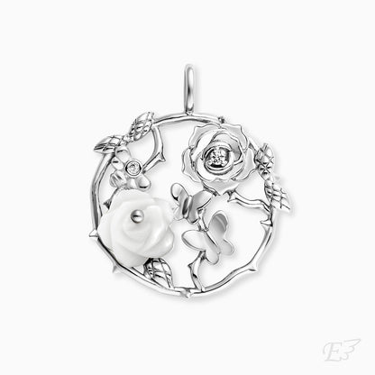 Engelsrufer women's necklace pendant Rose Garden in mother-of-pearl with zirconia