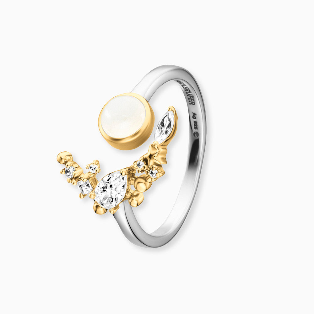 Engelsrufer women's ring silver and gold open with moonstone and zirconia