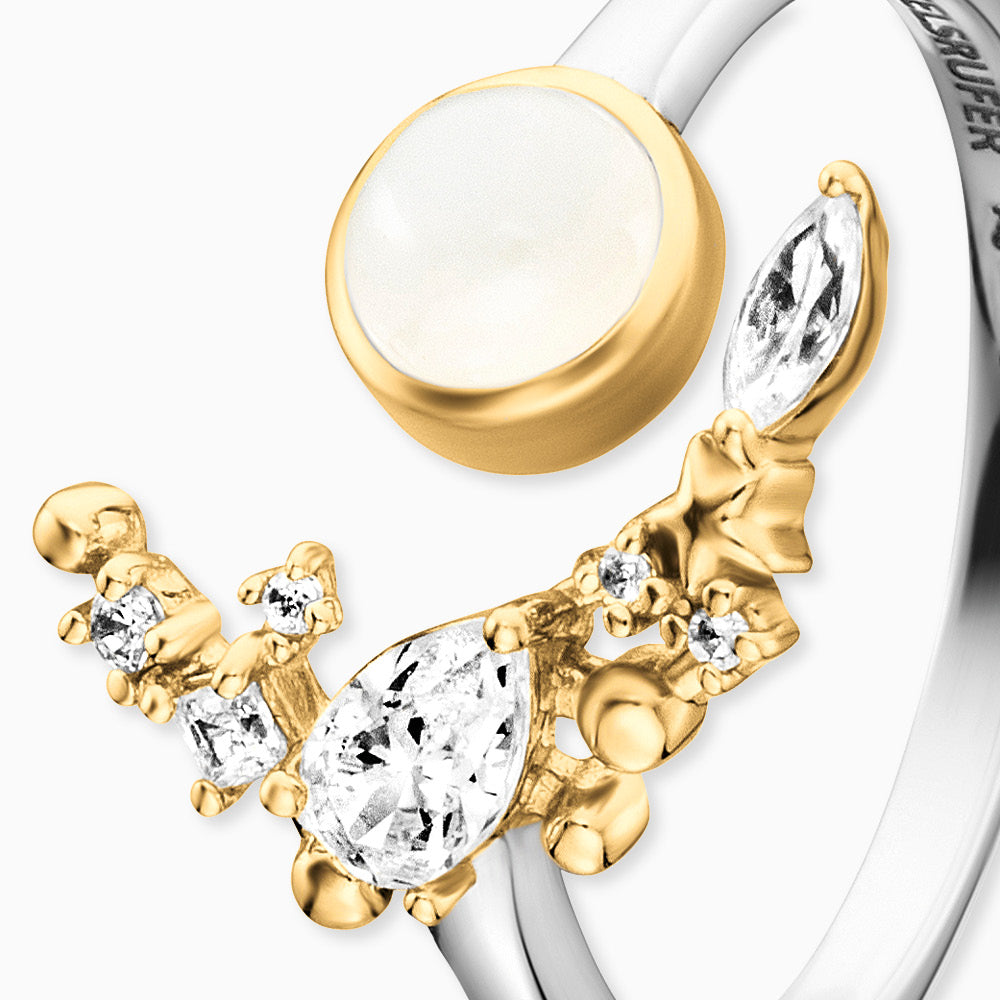 Engelsrufer women's ring silver and gold open with moonstone and zirconia