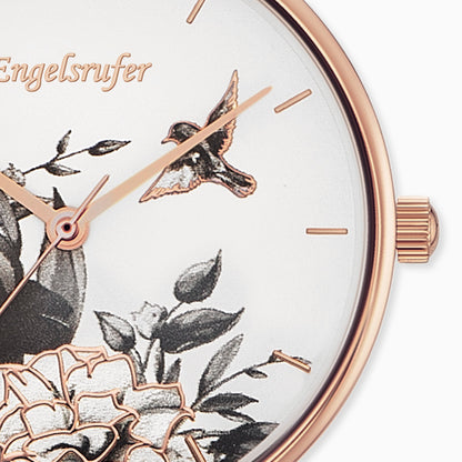 Engelsrufer wristwatch flower in the dial with interchangeable mesh stainless steel bracelet rose