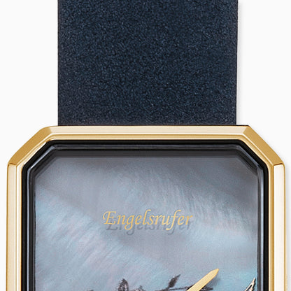 Engelsrufer women's watch analogue flower gold with nubuck leather strap midnight blue