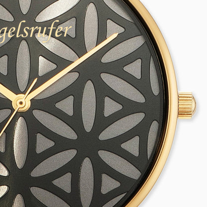 Engelsrufer women's watch analog flower of life gold with black leather strap