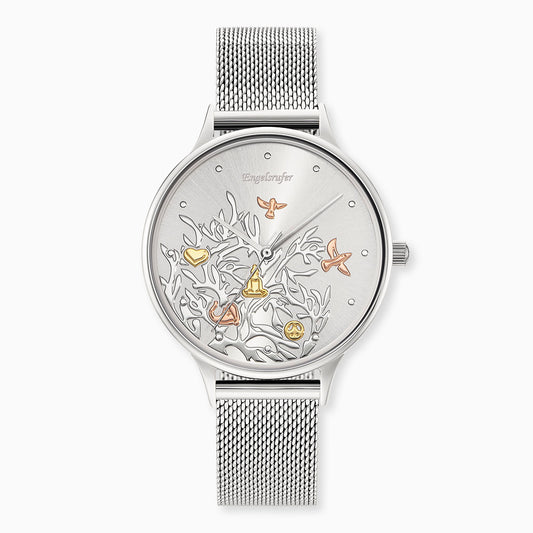 Engelsrufer women's watch tree of life analogue silver with mesh bracelet (changeable)