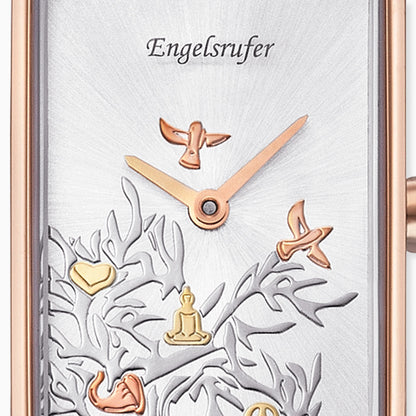 Engelsrufer wristwatch analog tree of life rose with gray nubuck leather strap