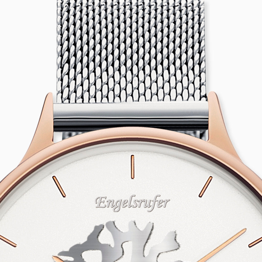 Engelsrufer Uhr analog Lebensbaum bicolor mit silber Mesh Edelstahl Armband (wechselbar)