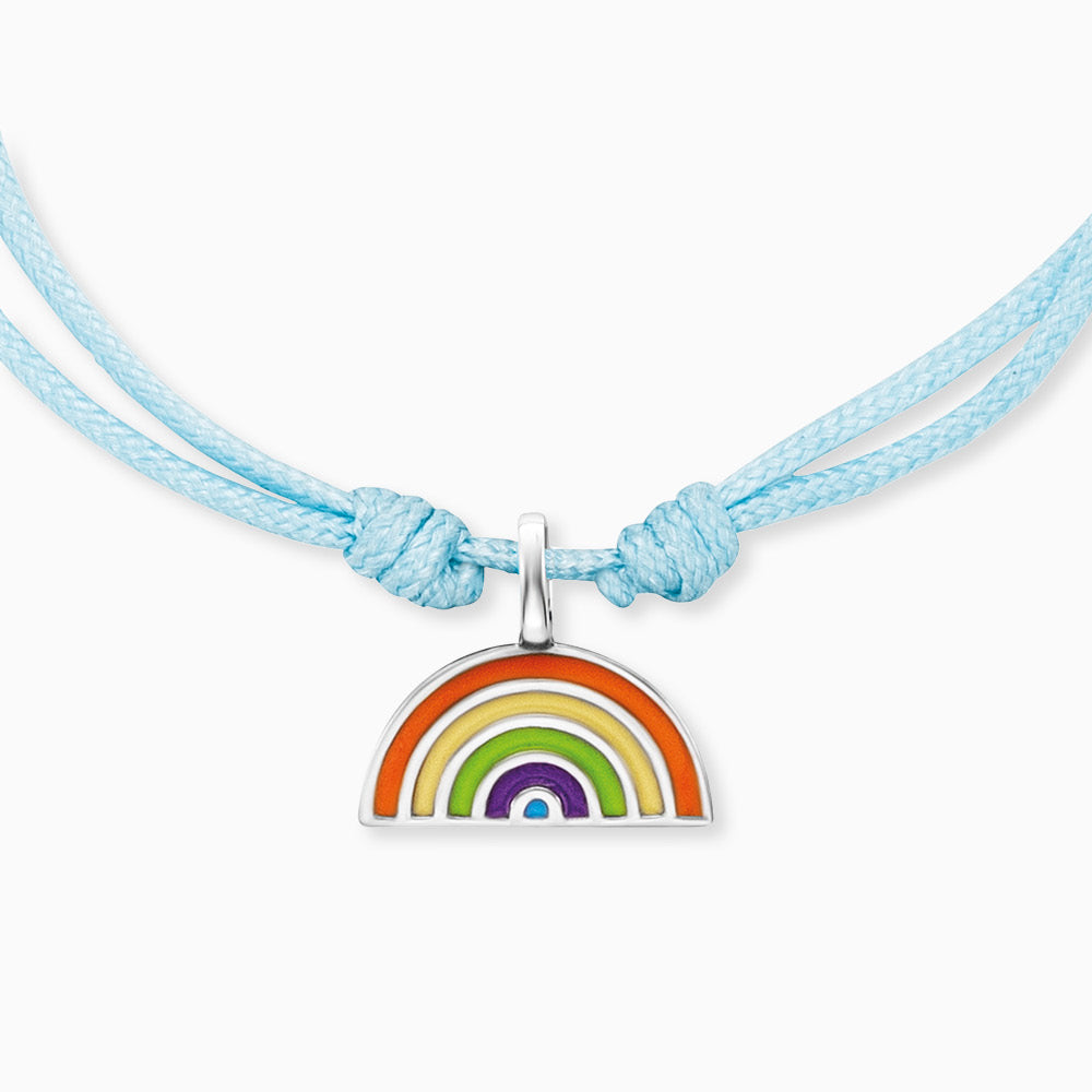 Engelsrufer Mädchen Kinderarmband hellblau Nylon mit Regenbogen Anhänger