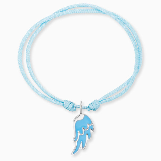 Engelsrufer Mädchen Kinderarmband hellblau Nylon mit blauem Flügel Anhänger