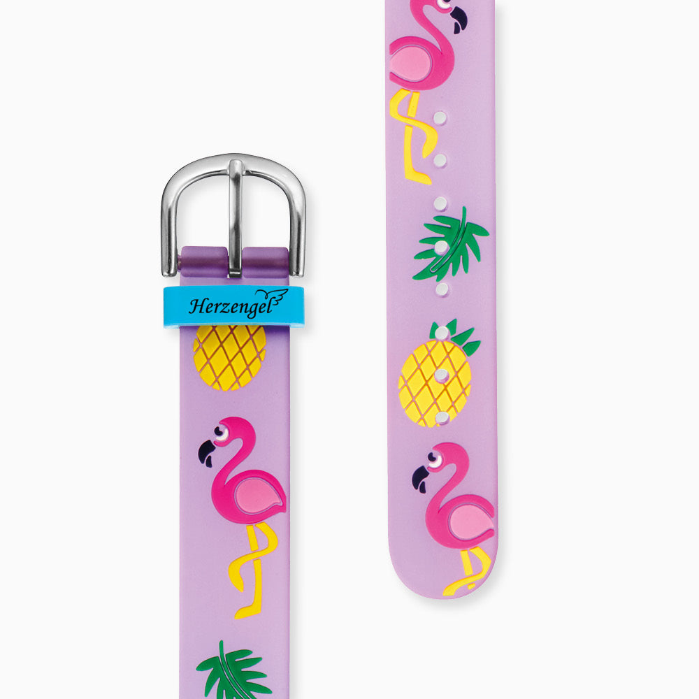 Engelsrufer Mädchen Kinder Uhr rosa Flamingo, Ananas, Palmenblatt inkl. Stiftemäppchen