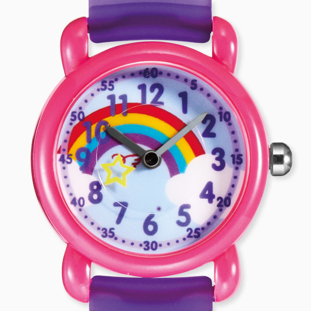 Engelsrufer Uhr Mädchen analog Regenbogen, Wolken, Sterne inkl. Stiftemappe