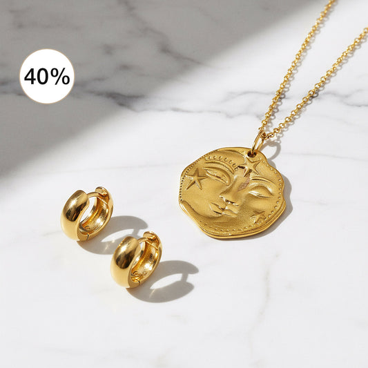 2er Schmuckset 925er Silber Halskette Creolen Gold